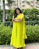 Hand embroidered parrot green anarkali set